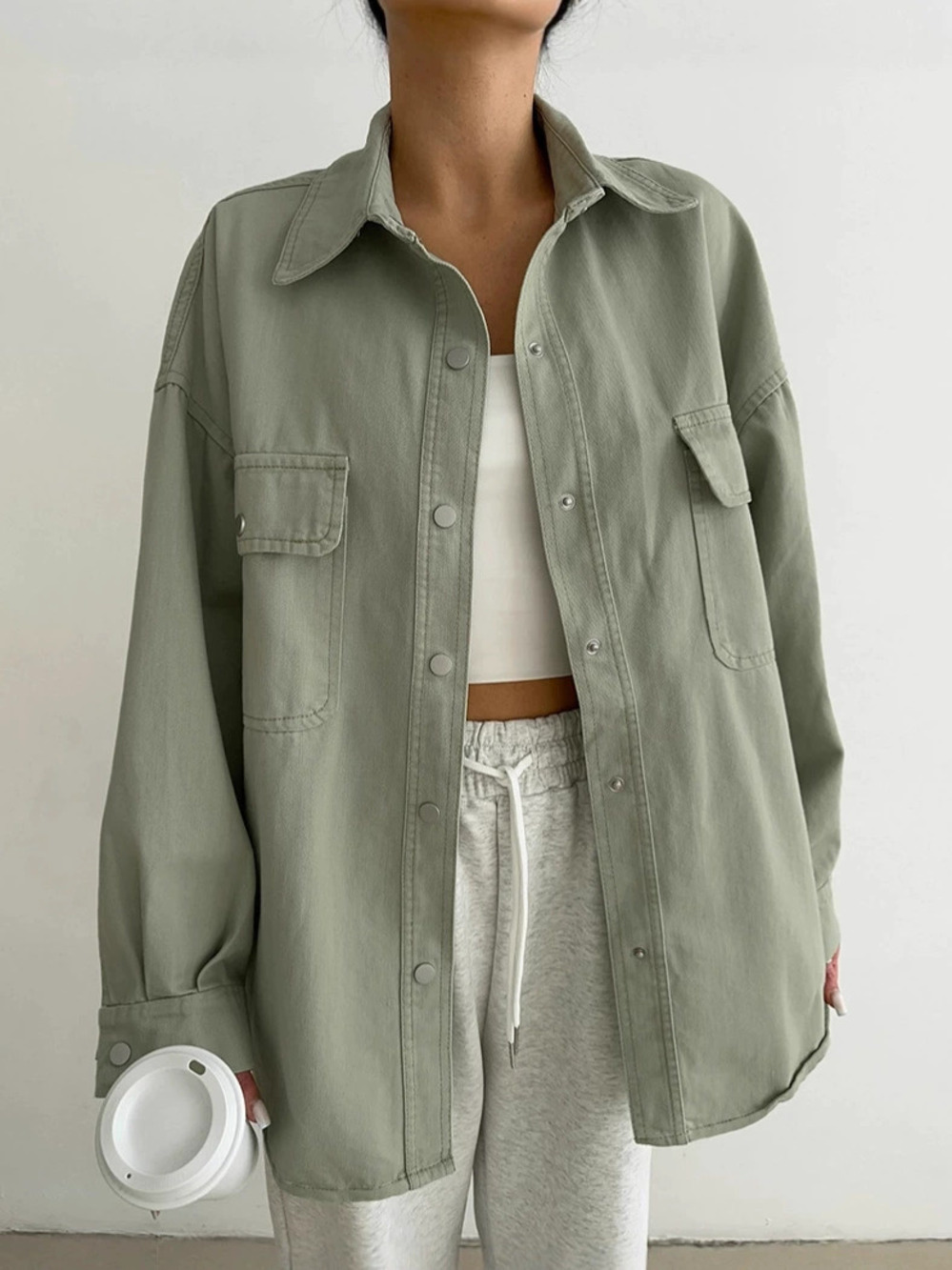 Forever 21 Fall Green Office Notch Lapel Jacket Loose Mid Length